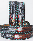 American Darling Floral Hand Carved Painted Belt Buckle Genuine Leather Covered Stylish Brown | Western