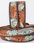 American Darling Floral Hand Carved Painted Belt Buckle Genuine Leather Covered Stylish Brown | Western