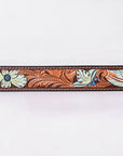 American Darling Floral Hand Carved Painted Belt Buckle Genuine Leather Covered Stylish Brown | Western
