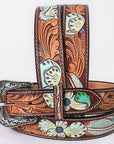 American Darling Floral Hand Carved Painted Belt Buckle Genuine Leather Covered Stylish Brown | Western