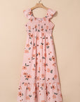 Floral V-Neck Smocked Ruffle Hem Maxi Dress