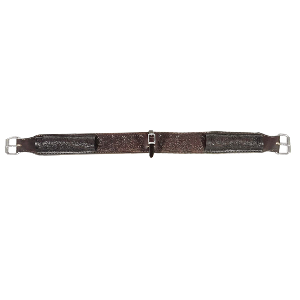 40 In HILASON Western Horse Saddle Cinch Girth Genuine Leather Gorgeous Hand Tooled &amp; Carved Stainless Steel Hardware