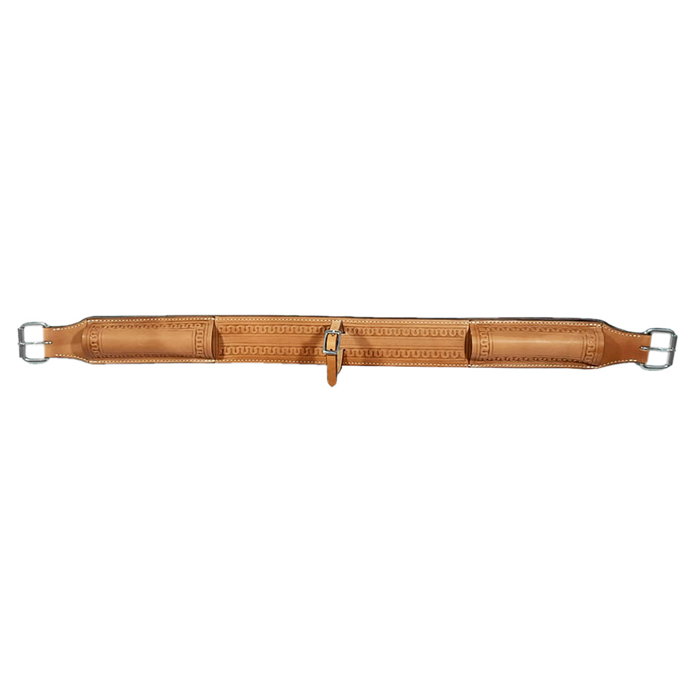 40 In HILASON Western Horse Saddle Cinch Girth Genuine Leather Gorgeous Hand Tooled &amp; Carved Stainless Steel Hardware