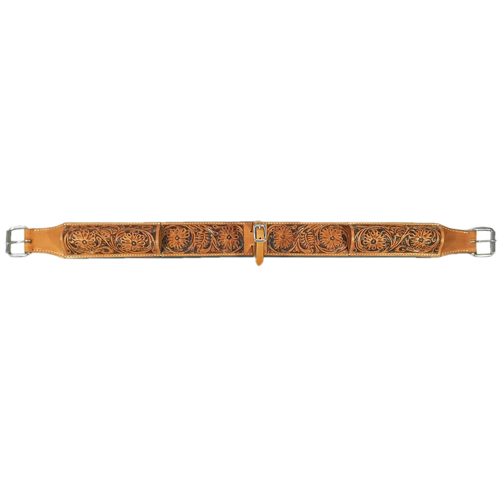 40 In HILASON Western Horse Saddle Cinch Girth Genuine Leather Gorgeous Hand Tooled &amp; Carved Stainless Steel Hardware