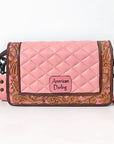 American Darling Genuine Leather Hand-Tooled Floral Quilted Organiser Bag Crossbody with YKK Zipper