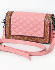 American Darling Genuine Leather Hand-Tooled Floral Quilted Organiser Bag Crossbody with YKK Zipper
