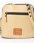 American Darling Western Cross Body Bag Handcrafted from Quilted & Hand-Tooled Genuine Leather | Floral Carved Accent, Buckstitch & YKK Zipper