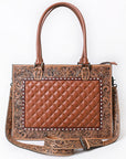 American Darling Genuine Leather Hand-Tooled Floral Quilted Tote Bag Shoulder Purse with YKK Zipper - 12in X 16in