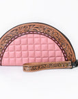 American Darling Western Leather Taco Bag with Quilted Build Hand-Tooled Accents Genuine Leather and Secure YKK Closure