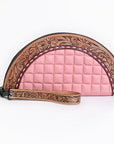 American Darling Western Leather Taco Bag with Quilted Build Hand-Tooled Accents Genuine Leather and Secure YKK Closure