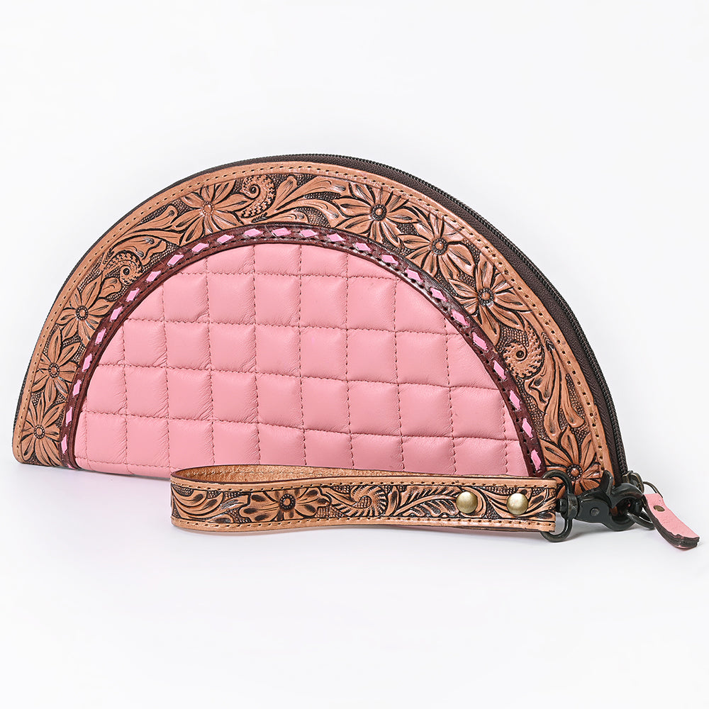 American Darling Western Leather Taco Bag with Quilted Build Hand-Tooled Accents Genuine Leather and Secure YKK Closure