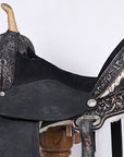 Antique Black Western Barrel Saddle With Flex Tree And Hand Tooled Floral