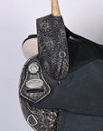 Antique Black Western Barrel Saddle With Flex Tree And Hand Tooled Floral