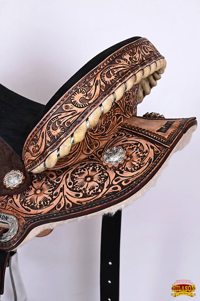 Hilason Western Horse Barrel Flex Tree Trail American Leather Saddle Antique Brown Gorgeous Floral Hand Tooled &amp; Carved