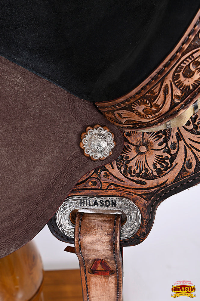 Hilason Western Horse Barrel Flex Tree Trail American Leather Saddle Antique Brown Gorgeous Floral Hand Tooled &amp; Carved