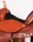 Hilason Western Horse Barrel Flex Tree Trail Saddle American Leather Saddle Tan  Gorgeous Floral Hand Tooled & Carved