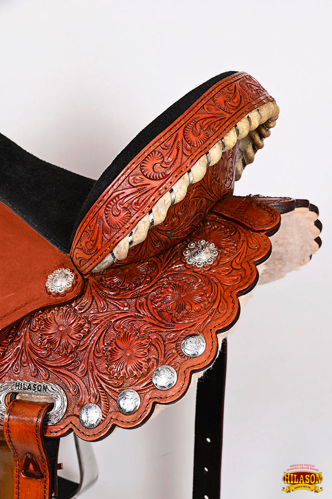 Hilason Western Horse Barrel Flex Tree Trail Saddle American Leather Saddle Tan  Gorgeous Floral Hand Tooled &amp; Carved