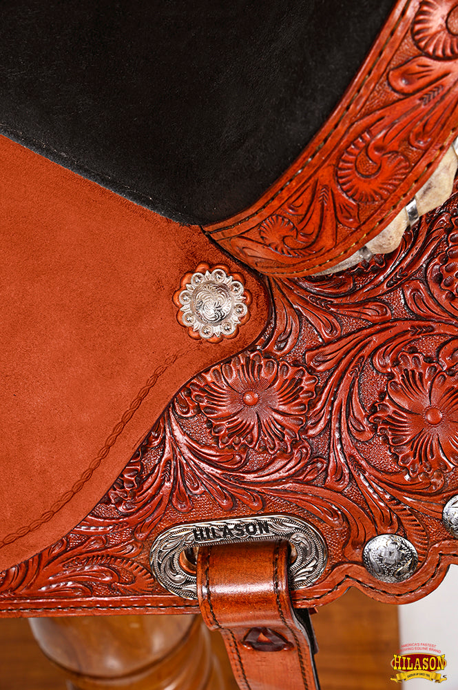 Hilason Western Horse Barrel Flex Tree Trail Saddle American Leather Saddle Tan  Gorgeous Floral Hand Tooled &amp; Carved