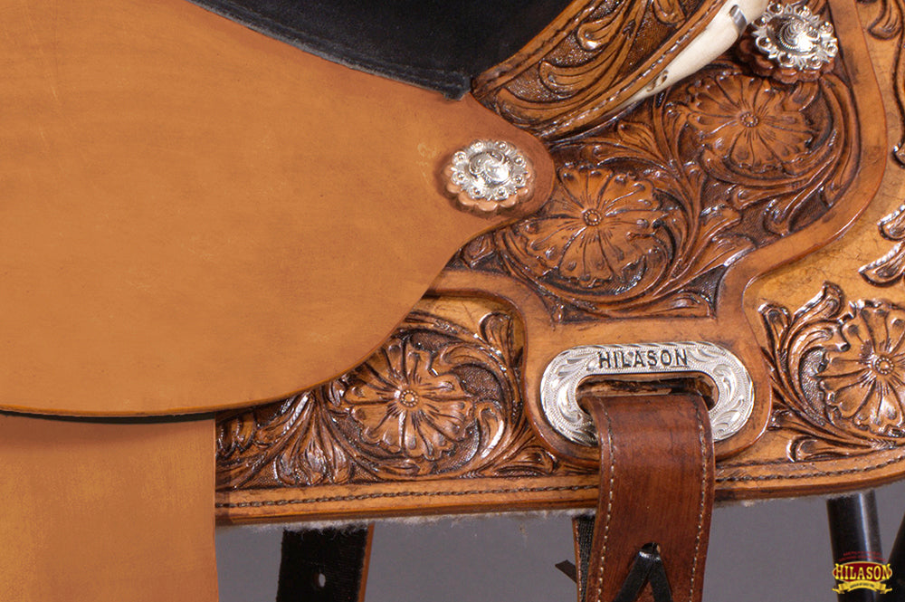 Hilason Western Horse Barrel Flex Tree Trail American Leather Saddle Brown Gorgeous Floral Hand Tooled &amp; Carved