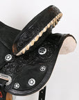 Hilason Flex Tree Western Horse Saddle American Leather Trail Barrel Black With  Floral Hand Carved