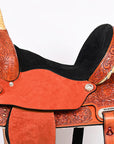 Hilason Western Horse Barrel Flex Tree Trail Saddle American Leather Saddle Tan  Gorgeous Floral Hand Tooled & Carved