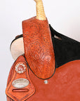 Hilason Western Horse Barrel Flex Tree Trail Saddle American Leather Saddle Tan  Gorgeous Floral Hand Tooled & Carved