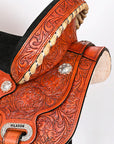 Hilason Western Horse Barrel Flex Tree Trail Saddle American Leather Saddle Tan  Gorgeous Floral Hand Tooled & Carved