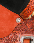 Hilason Western Horse Barrel Flex Tree Trail Saddle American Leather Saddle Tan  Gorgeous Floral Hand Tooled & Carved