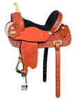 Hilason Western Horse Barrel Flex Tree Trail Saddle American Leather Saddle Tan  Gorgeous Floral Hand Tooled & Carved