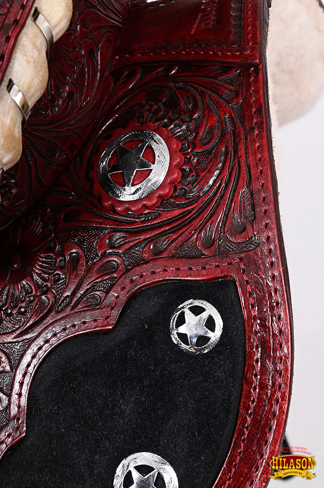 Hilason Western Horse Barrel Flex Tree Trail American Leather Saddle Mahogany Gorgeous Floral Hand Tooled &amp; Carved