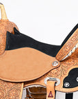 Hilason Flex Tree Western Horse Saddle American Leather Trail Barrel Oiled Tan With  Floral Hand Carved