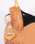 Hilason Flex Tree Western Horse Saddle American Leather Trail Barrel Oiled Tan With  Floral Hand Carved