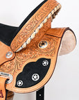 Hilason Flex Tree Western Horse Saddle American Leather Trail Barrel Oiled Tan With  Floral Hand Carved