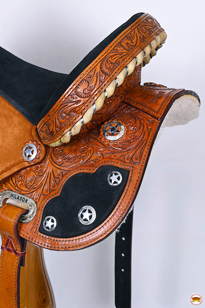 Tan Leather Western Saddle With Floral Hand Carving For Trail Riding