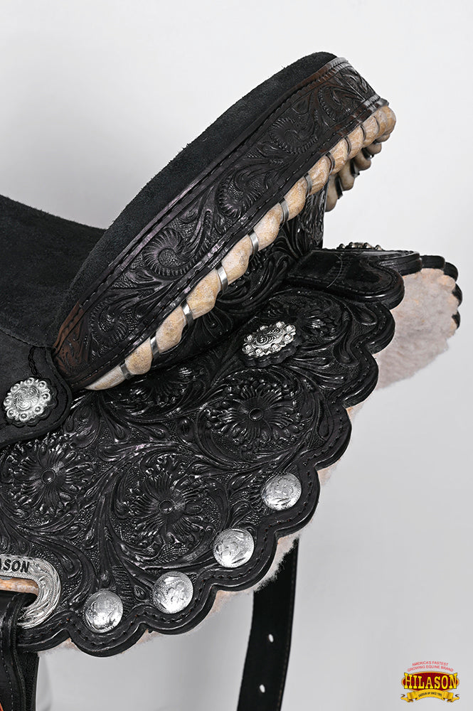Hilason Western Horse Barrel Flex Tree Trail American Leather Saddle Black Gorgeous Floral Hand Tooled &amp; Carved