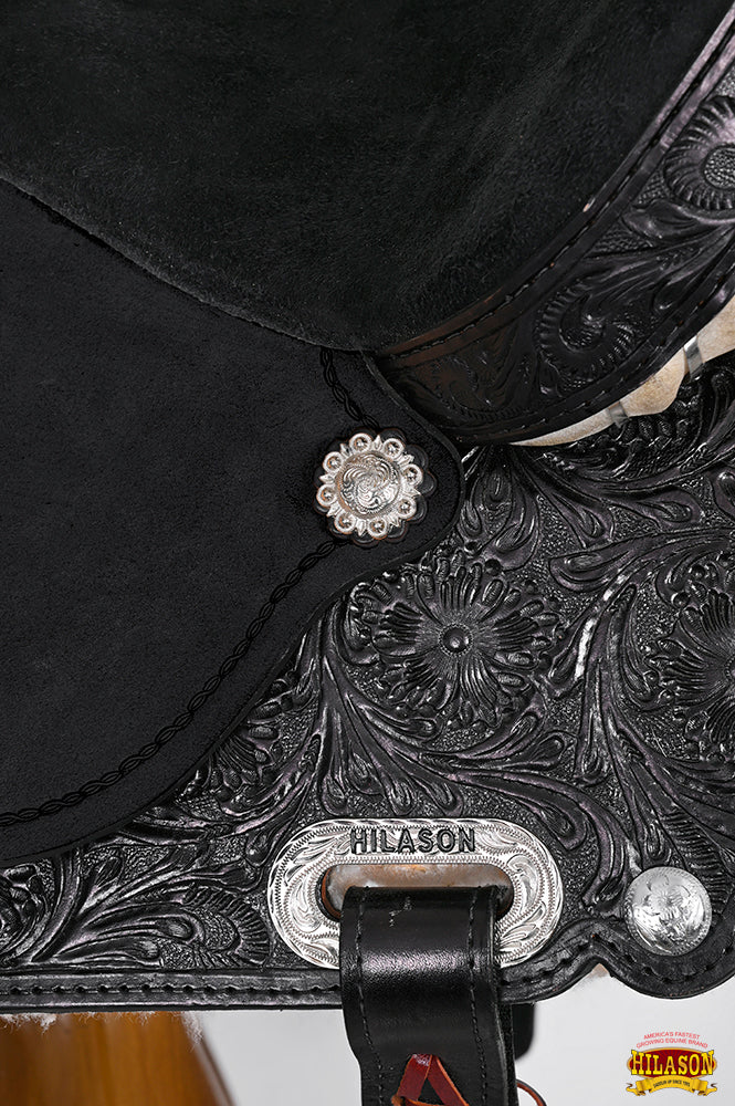 Hilason Western Horse Barrel Flex Tree Trail American Leather Saddle Black Gorgeous Floral Hand Tooled &amp; Carved
