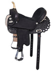 Hilason Western Horse Barrel Flex Tree Trail American Leather Saddle Black Gorgeous Floral Hand Tooled & Carved