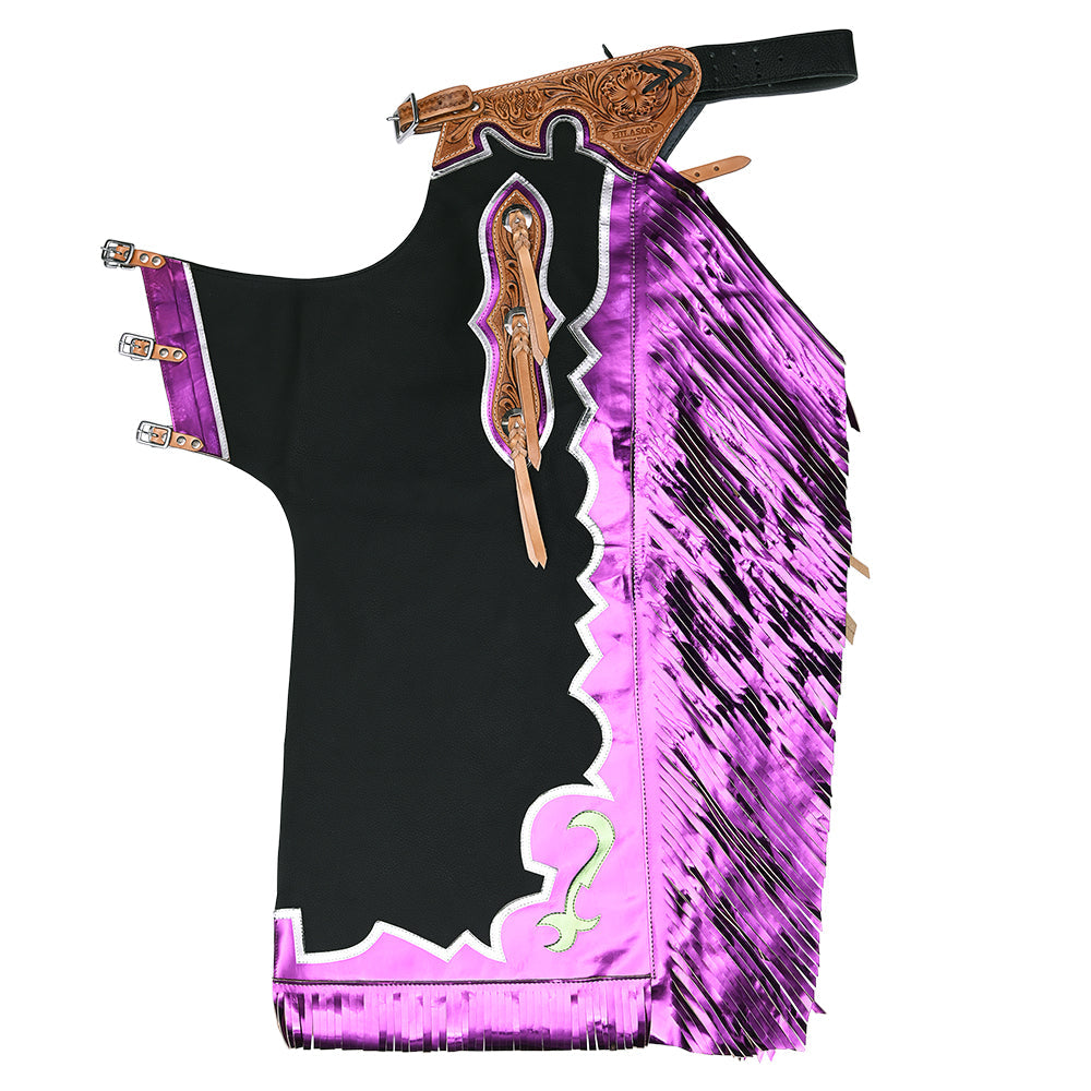HILASON Western Horse Bull Riding Safety Leather Protective Vest &amp; Rodeo Chaps Combo