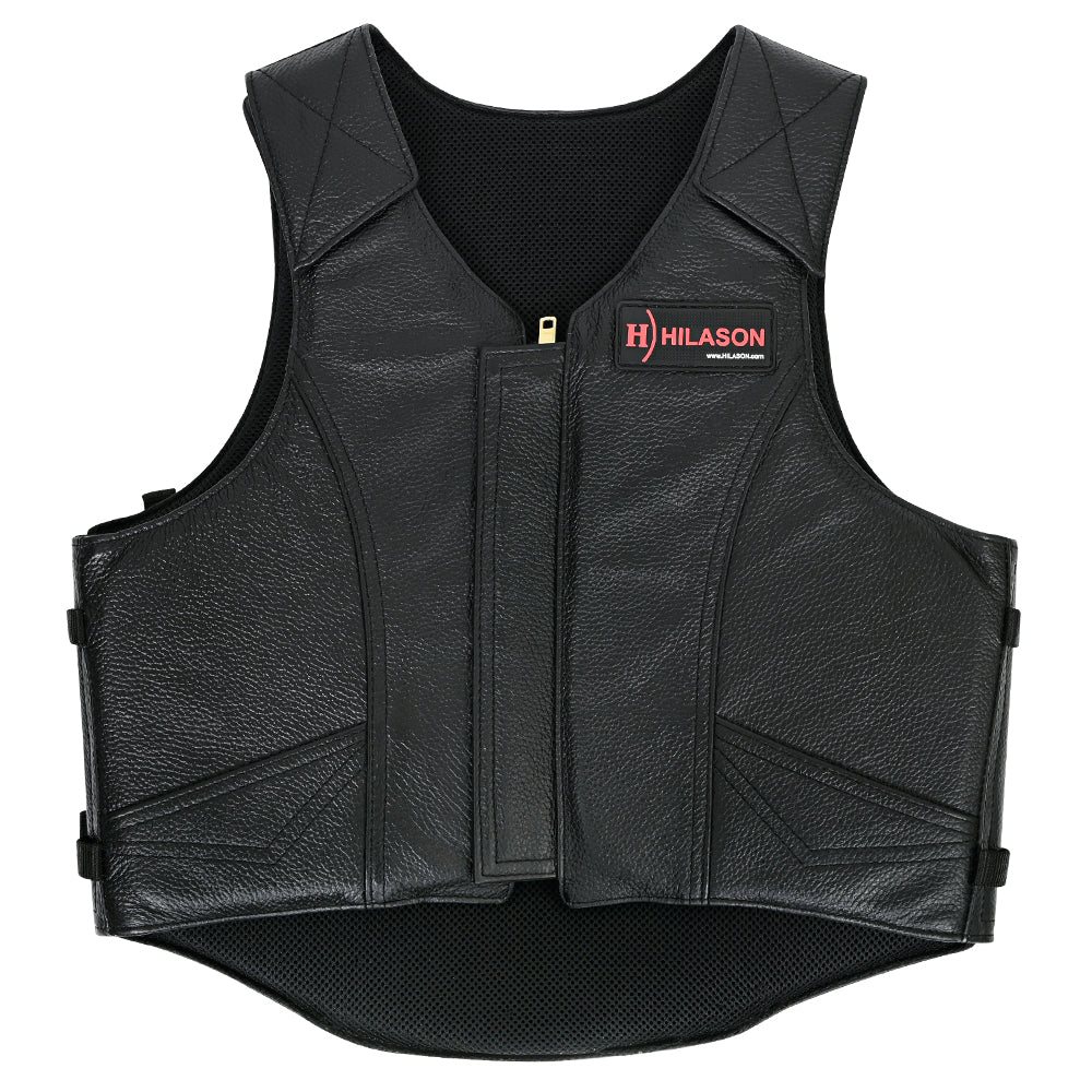 HILASON Western Horse Bull Riding Safety Leather Protective Vest &amp; Rodeo Chaps Combo