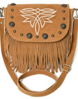 American Darling Genuine Suede Leather Cross body Bag - Fringe, Embroidery & Concho Eco-Friendly Vegetable Tanned Purse
