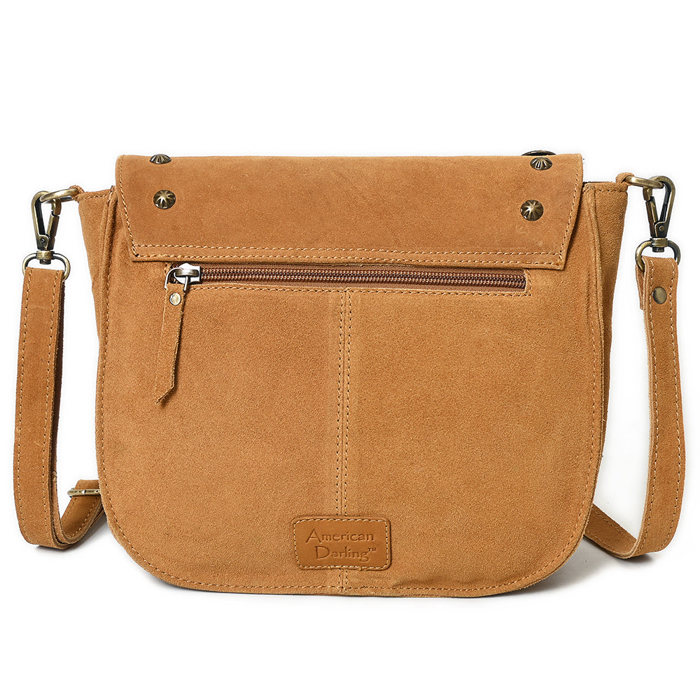 American Darling Genuine Suede Leather Cross body Bag - Fringe, Embroidery &amp; Concho Eco-Friendly Vegetable Tanned Purse