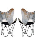 Hilason Genuine Hair On Leather Butterfly Chair Folding Lounge Modern Sling Accent Seat Natural White