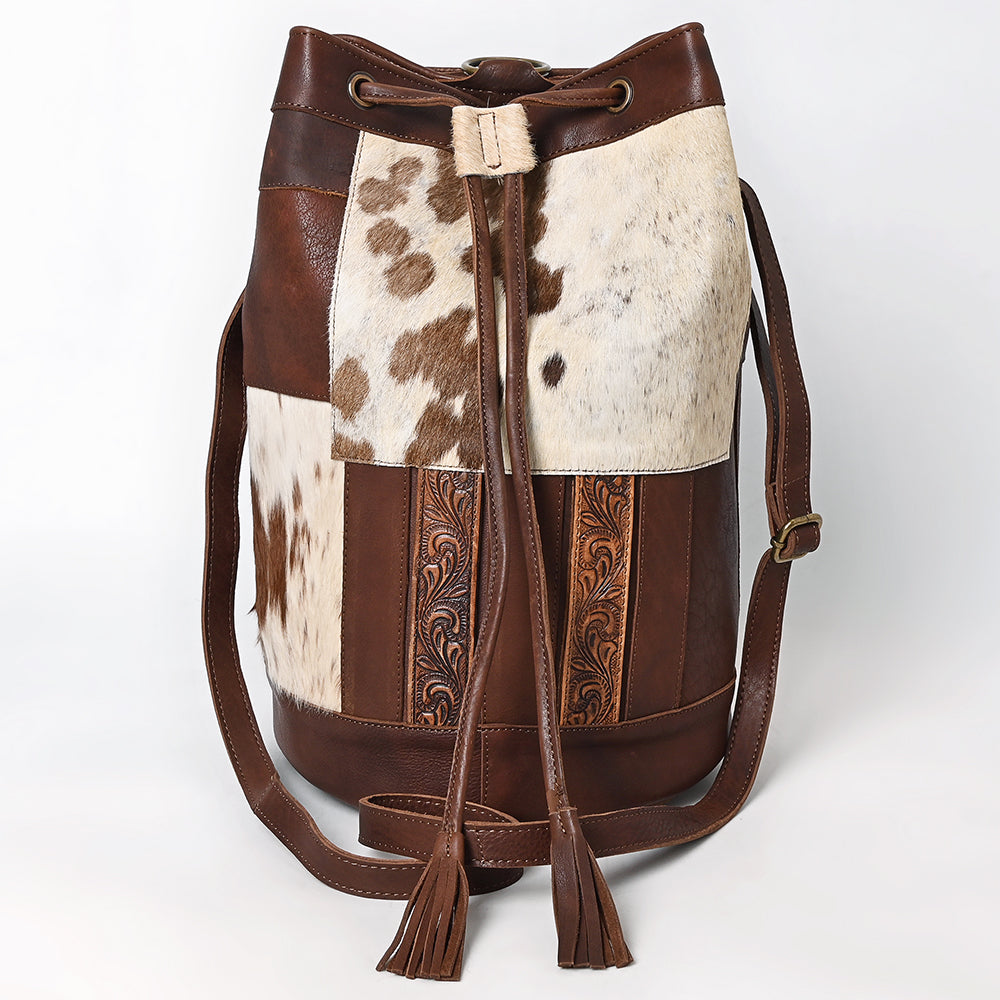 American Darling Bucket Hand tooled Hair-On Genuine Leather Weaved Women Bag Western Handbag Purse