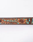 American Darling Floral Hand Carved Painted Belt Buckle Genuine Leather Covered Stylish Brown | Western
