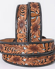 American Darling Floral Hand Carved Painted Belt Buckle Genuine Leather Covered Stylish Brown | Western