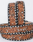 American Darling Floral Hand Carved Painted Belt Buckle Genuine Leather Covered Stylish Brown | Western