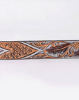 American Darling Floral Hand Carved Painted Belt Buckle Genuine Leather Covered Stylish Brown | Western