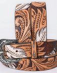 American Darling Floral Hand Carved Painted Belt Buckle Genuine Leather Covered Stylish Brown | Western