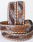 American Darling Floral Hand Carved Painted Belt Buckle Genuine Leather Covered Stylish Brown | Western