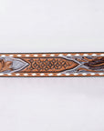 American Darling Floral Hand Carved Painted Belt Buckle Genuine Leather Covered Stylish Brown | Western